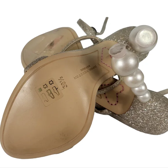 Sophia Webster Rosalind Pearl Glitter Sculptured Heel Sandals Champagne 36.5 - Picture 10 of 11